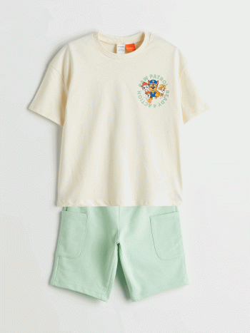 LCW Kids Beige Paw Patrol Printed Boys T-Shirt and Shorts Set