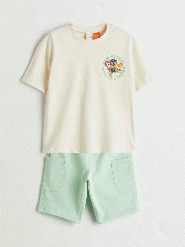 LCW Kids Beige Paw Patrol Printed Boys T-Shirt and Shorts Set