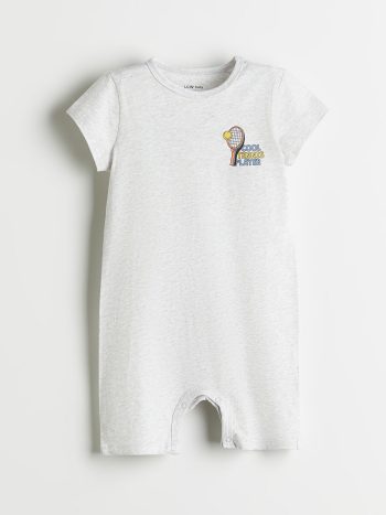 LCW Baby White Printed Short Sleeve Bodysuit for Boys