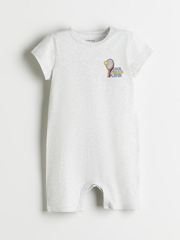 LCW Baby White Printed Short Sleeve Bodysuit for Boys