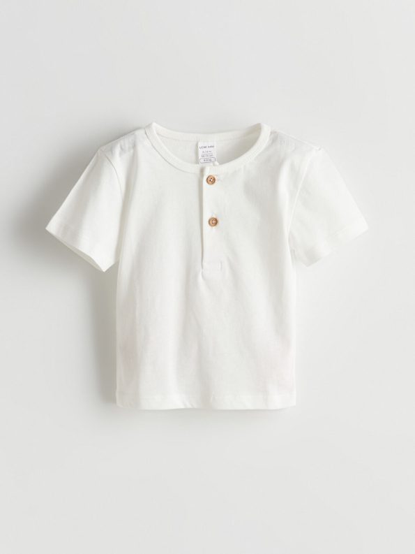 LCW Baby Cream Crew Neck Baby Boy T-Shirt and Pants Set