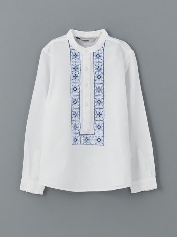 LCW Kids White Mandarin Collar Patterned Boys' Shirt