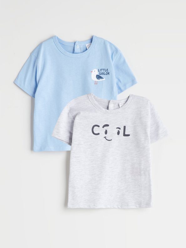 LCW Baby Gray Printed Cotton Boys T-Shirt Set of 2