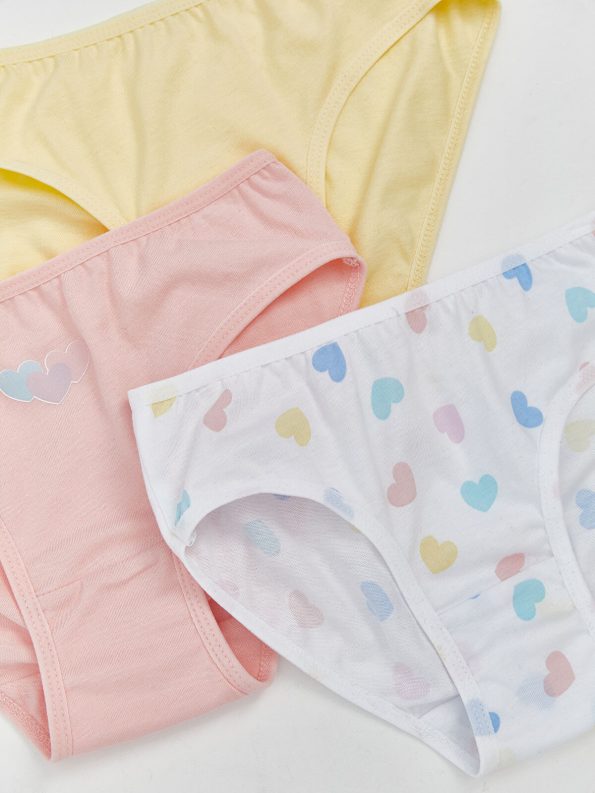 LCW Kids White Heart Printed Girls' Briefs Set of 3