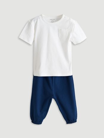 LCW Baby Cream Boys' T-Shirt and Sweatpants Set