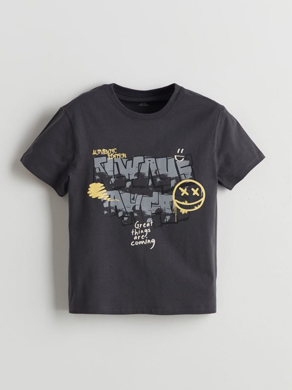 LCW Kids Anthracite Crew Neck Printed T-Shirt
