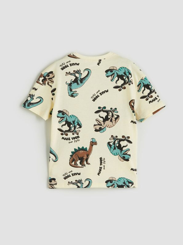 LCW Kids Beige Dinosaur Print Boys' T-Shirt and Shorts Set