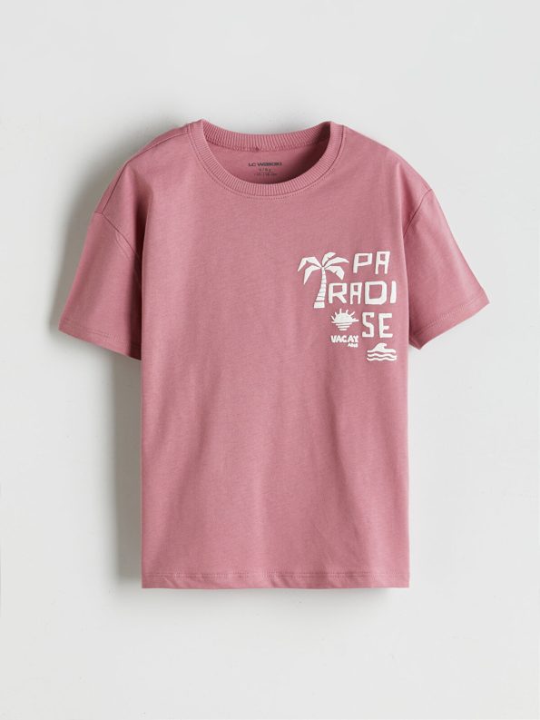 LCW Kids Pink Printed T-Shirt and Shorts Set for Boys