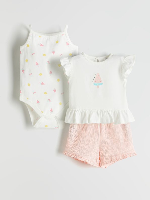 LCW Baby Ecru Basic 3-Piece Set for Girls