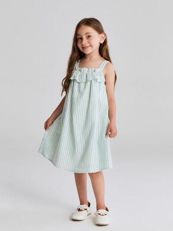 LCW Kids Blue Square Neck Striped Dress