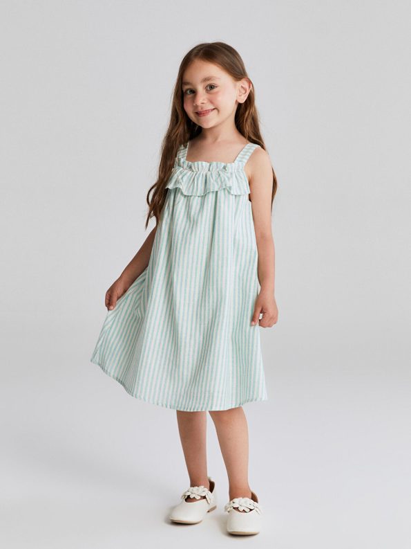 LCW Kids Blue Square Neck Striped Dress