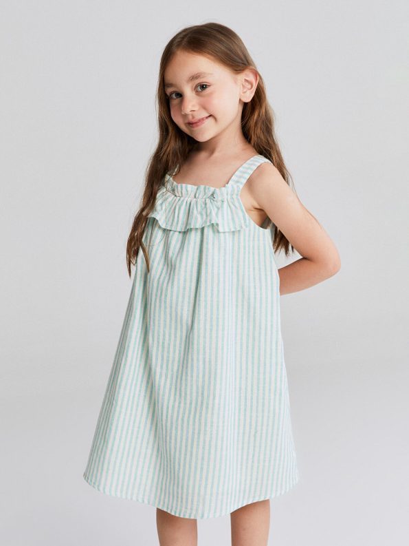 LCW Kids Blue Square Neck Striped Dress
