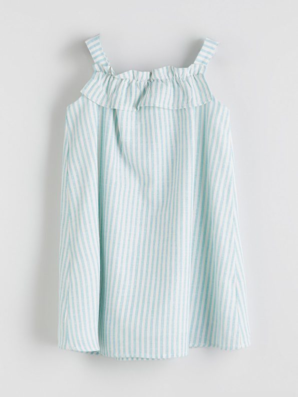 LCW Kids Blue Square Neck Striped Dress