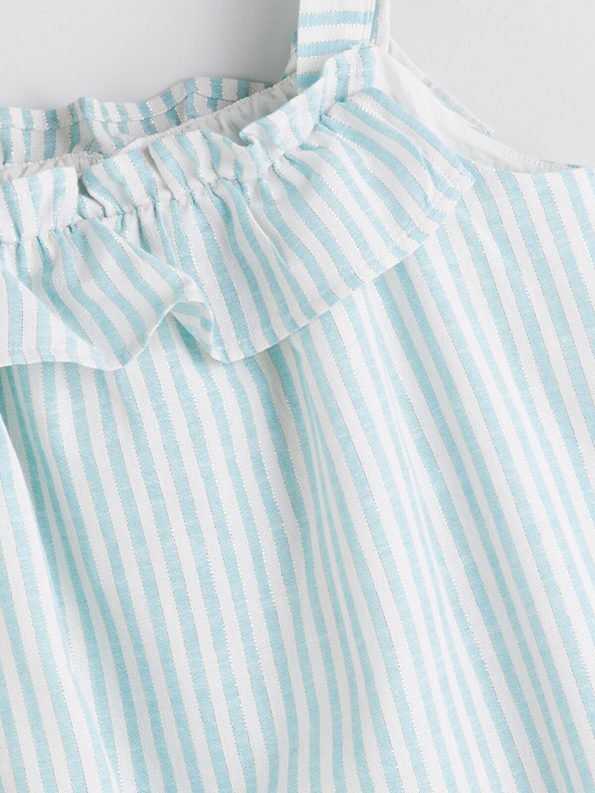 LCW Kids Blue Square Neck Striped Dress