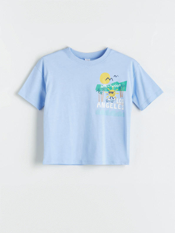 LCW Kids Blue Printed Crew Neck T-Shirt for Boys