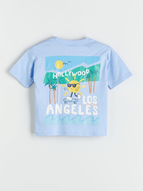 LCW Kids Blue Printed Crew Neck T-Shirt for Boys