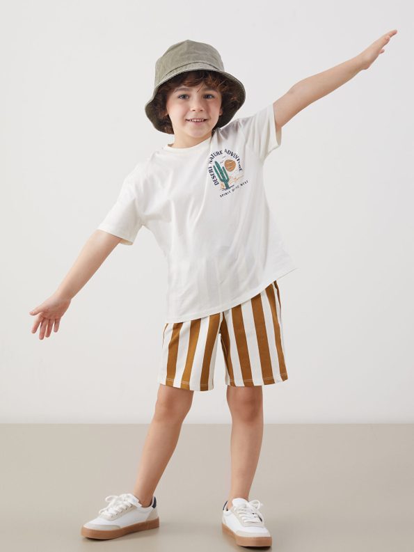 LCW Kids Beige Printed Short Sleeve T-Shirt and Shorts Set