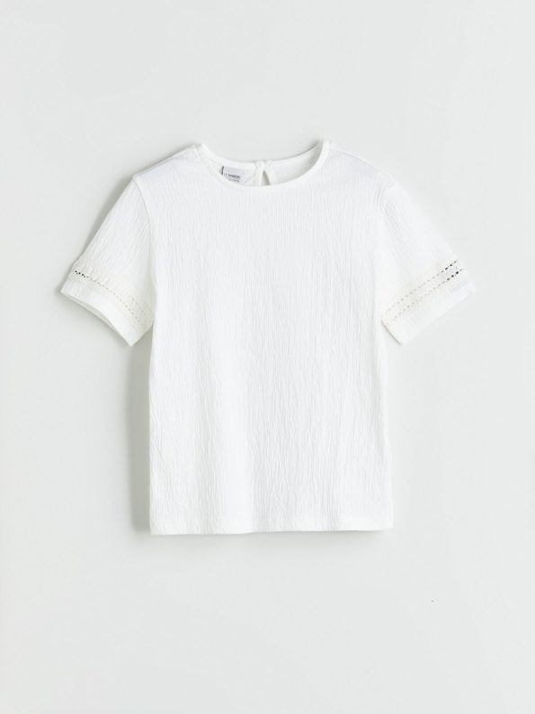 LCW Kids Cream Lace Detail Short Sleeve T-Shirt