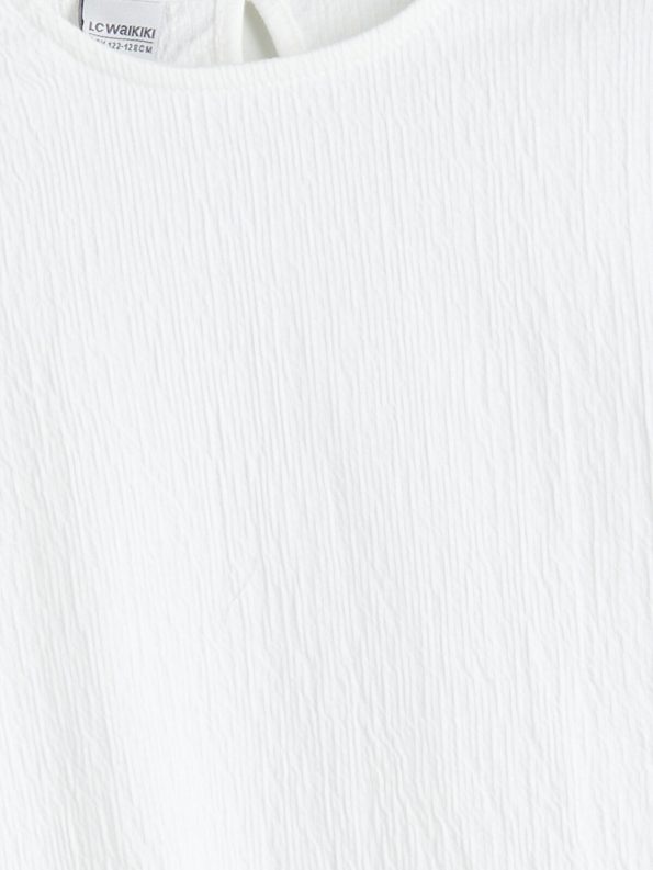 LCW Kids Cream Lace Detail Short Sleeve T-Shirt
