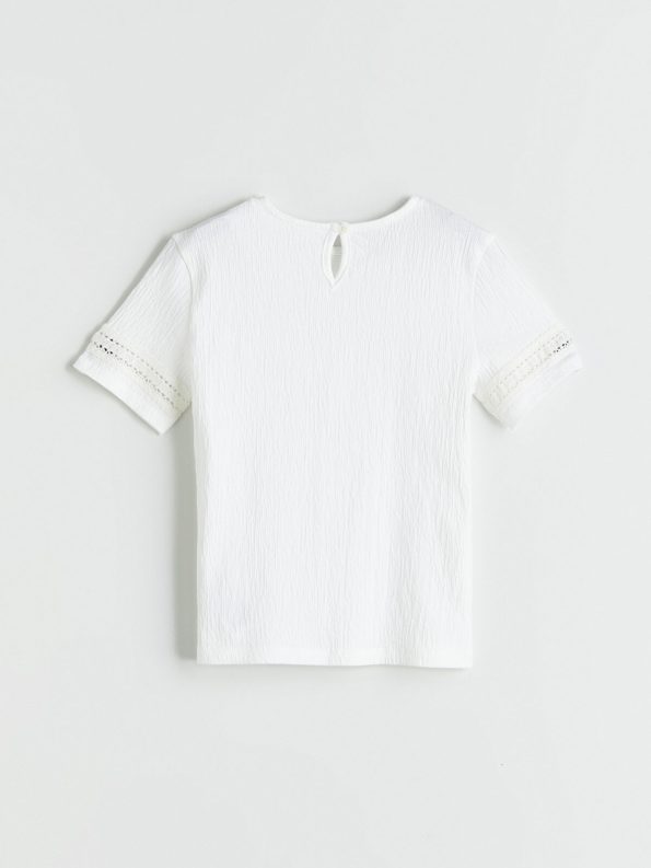 LCW Kids Cream Lace Detail Short Sleeve T-Shirt