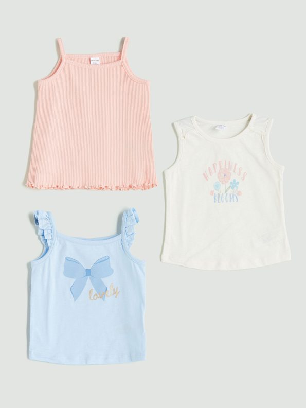 LCW Baby Pink Ribbon Detail Girl Baby Tank Top Set of 3