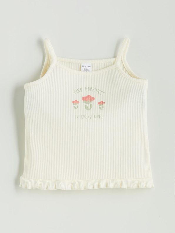 LCW Baby Ivory Square Neck Floral Strap Top Set