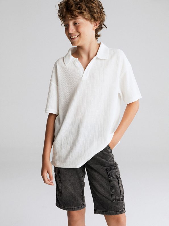 LCW Kids Beige Polo Collar Textured Boy's T-Shirt