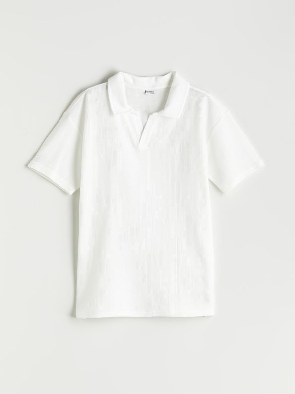LCW Kids Beige Polo Collar Textured Boy's T-Shirt