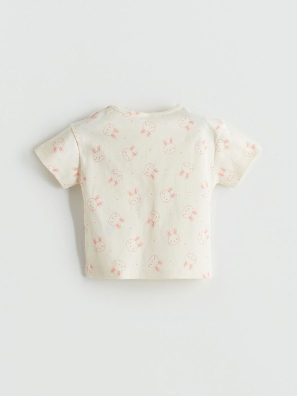 LCW Baby Cream Printed Short Sleeve T-Shirt and Shorts Set