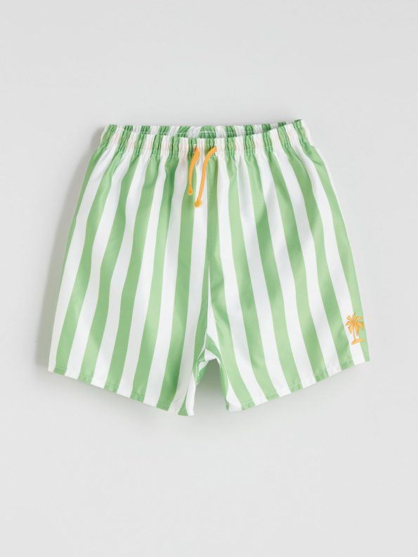 LCW Kids Green Striped Elastic Waist Swim Shorts for Boys