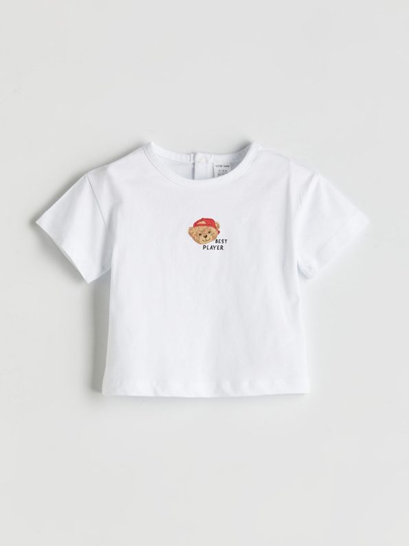 LCW Baby Cream Bear Teddy Printed Boys' T-Shirt and Pants Set