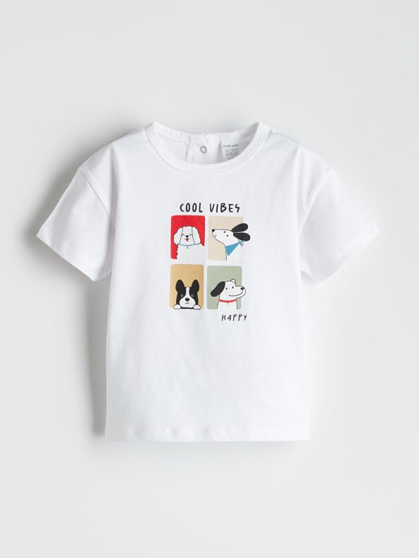 LCW Baby Ecru Printed Crew Neck T-Shirt Set for Boys