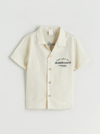 LCW Kids Beige Resort Collar Printed Boys' Shirt