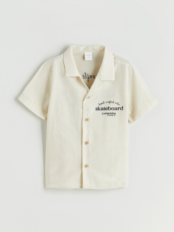 LCW Kids Beige Resort Collar Printed Boys' Shirt