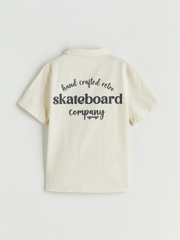 LCW Kids Beige Resort Collar Printed Boys' Shirt
