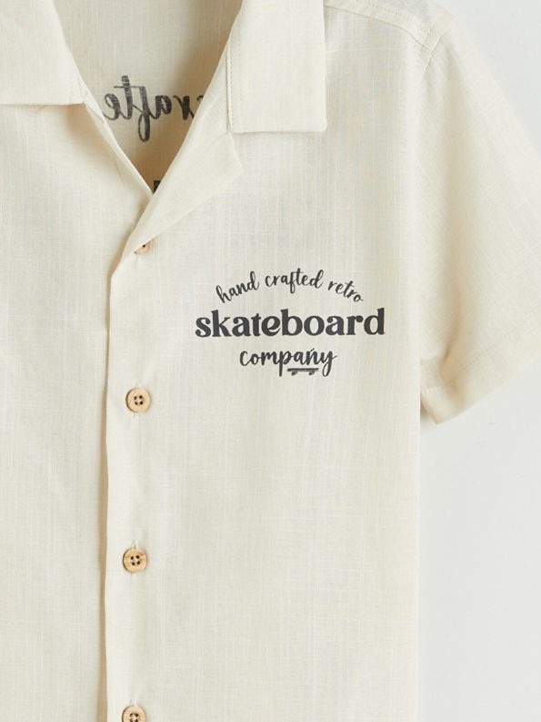 LCW Kids Beige Resort Collar Printed Boys' Shirt