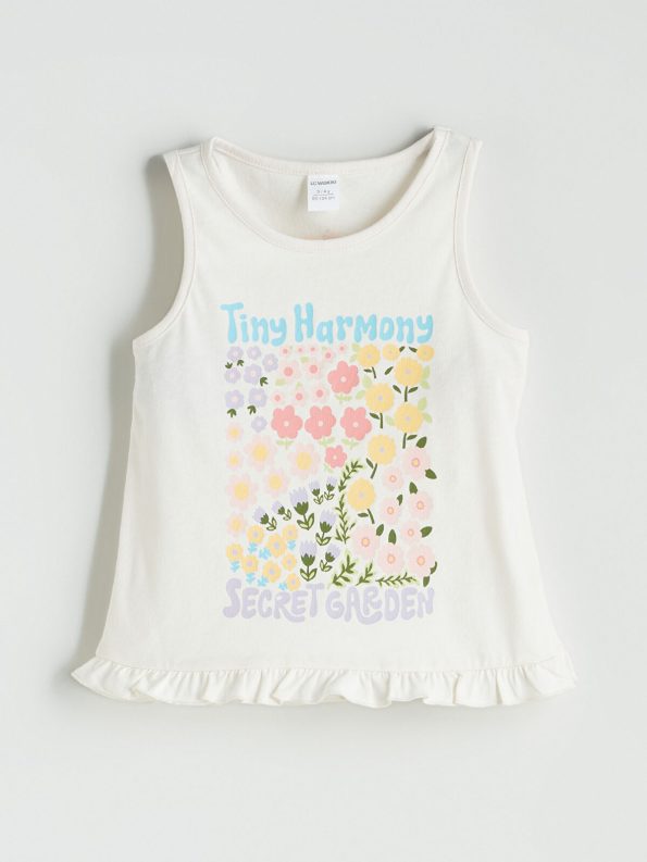 LCW Kids Cream Floral Print Sleeveless Girls' Tank Top Set