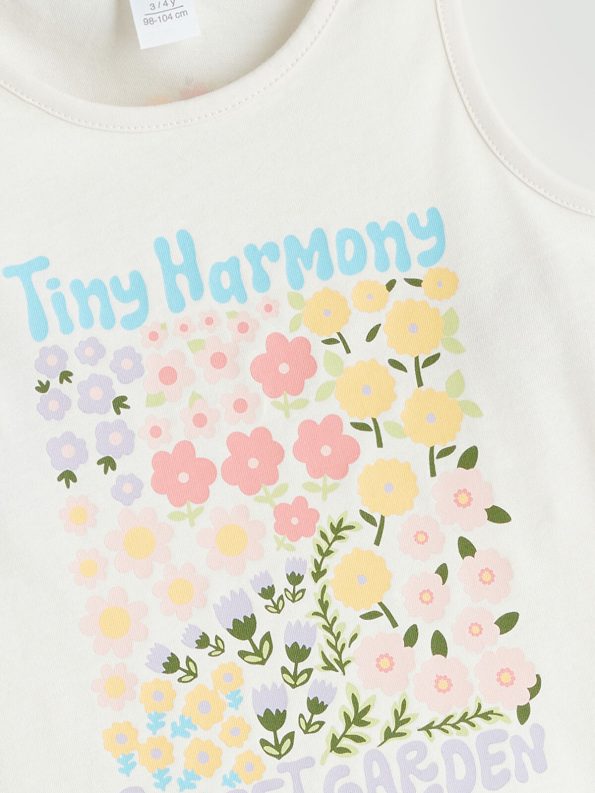LCW Kids Cream Floral Print Sleeveless Girls' Tank Top Set