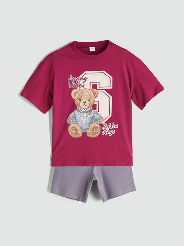 Girls' Kuromi Print Crew Neck T-Shirt and Shorts