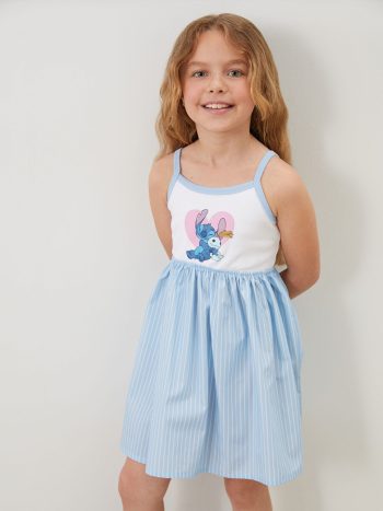 LCW Kids Blue Stitch Printed Ruffled Dress