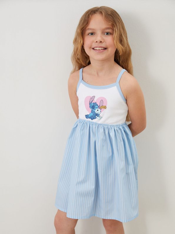 LCW Kids Blue Stitch Printed Ruffled Dress