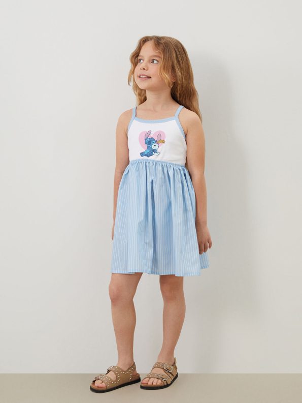 LCW Kids Blue Stitch Printed Ruffled Dress