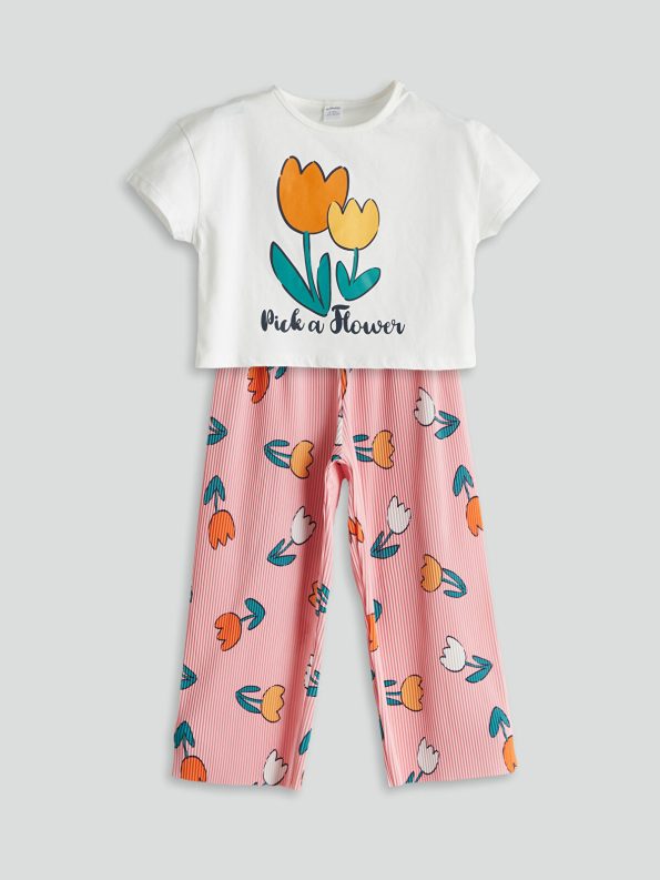 LCW Kids Pink Floral T-Shirt and Leggings Set