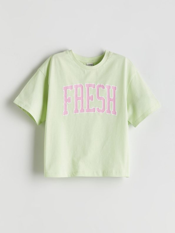 LCW Kids Green Crew Neck T-Shirt for Girls