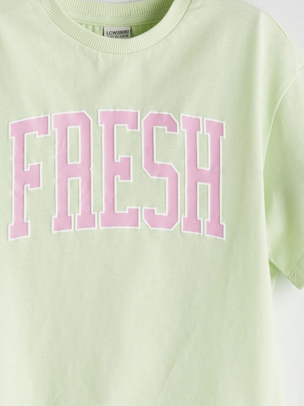 LCW Kids Green Crew Neck T-Shirt for Girls