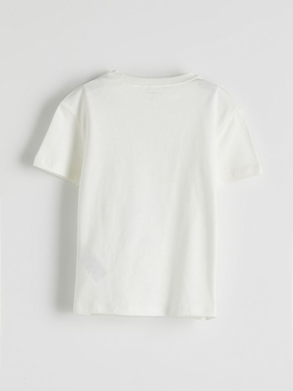 LCW Kids White Crew Neck Printed T-Shirt for Boys
