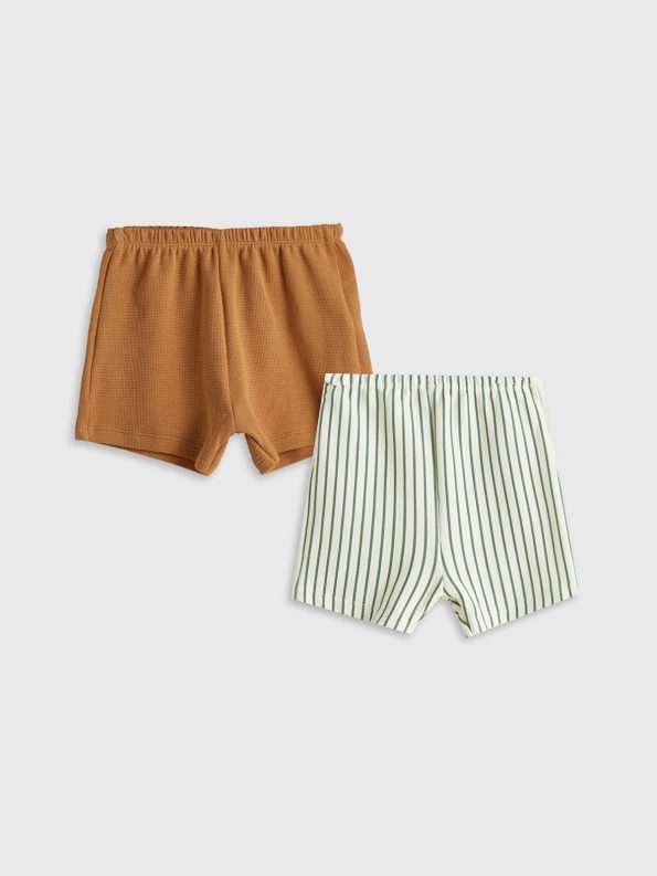 LCW Baby Cream Elastic Waist Cotton Boy Shorts Set of 2