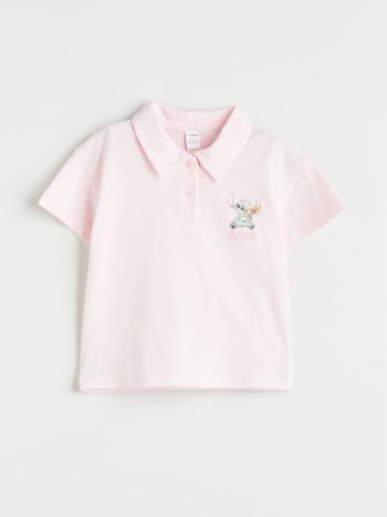 LCW Kids Pink Polo Neck Lilo & Stitch Printed T-Shirt