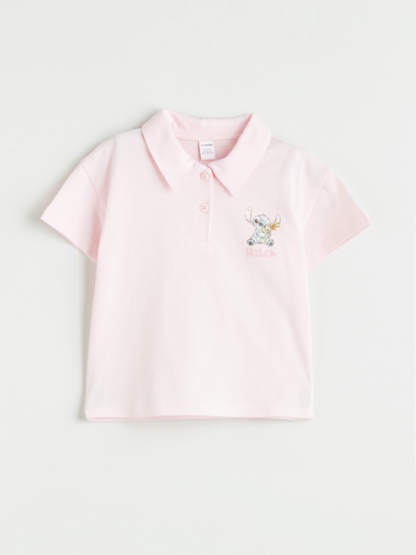 LCW Kids Pink Polo Neck Lilo & Stitch Printed T-Shirt