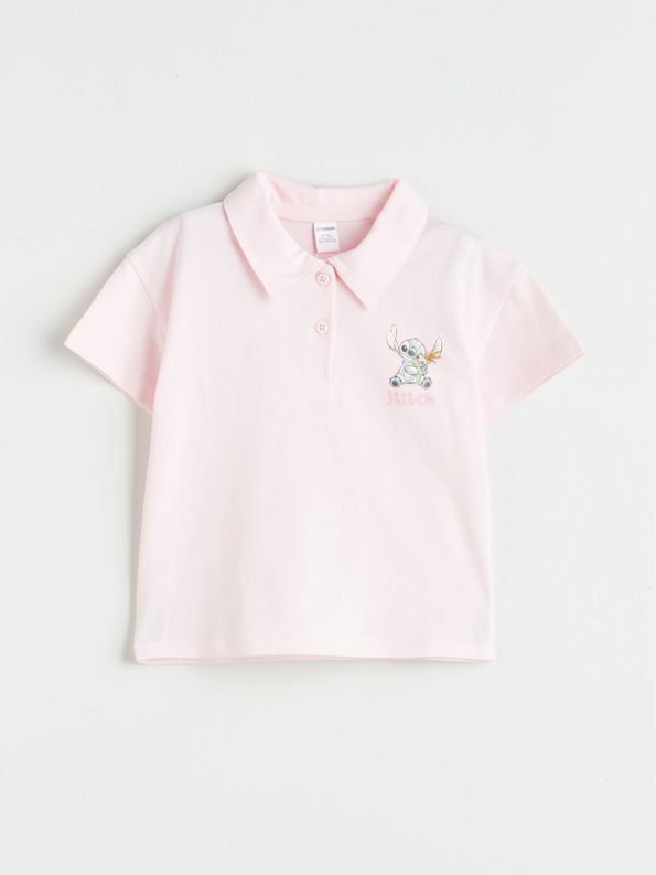 LCW Kids Pink Polo Neck Lilo & Stitch Printed T-Shirt